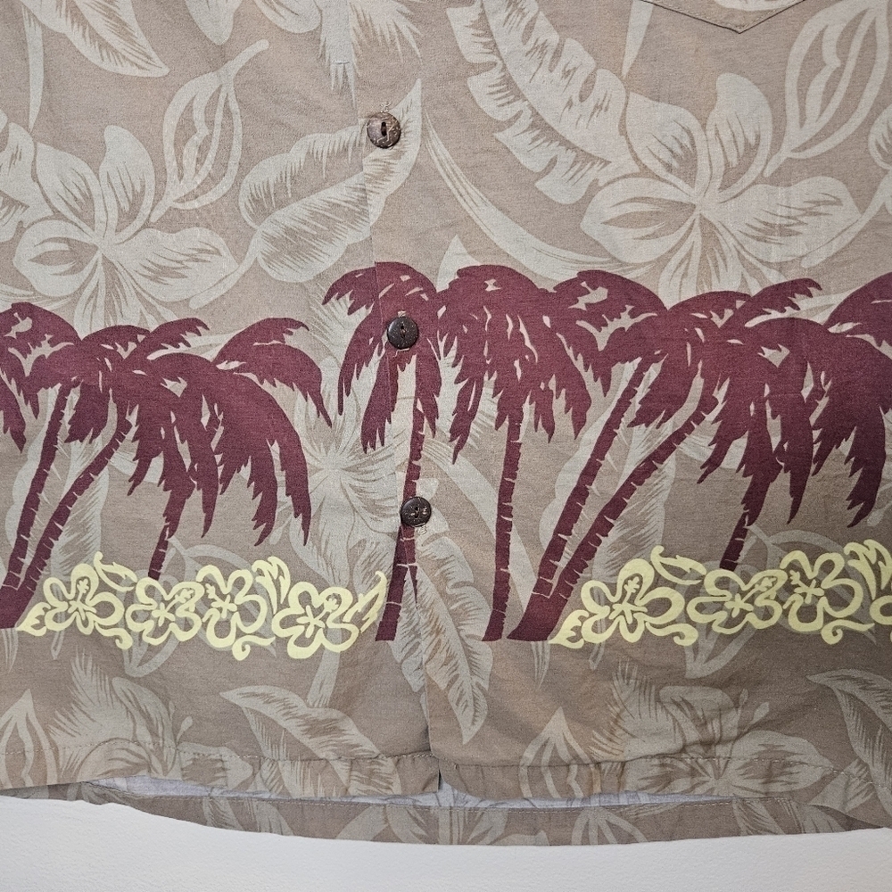 Hilo Hatties Original Hawaiian Shirt Brown Burgundy Palm Trees Sz L - Picture 3 of 6